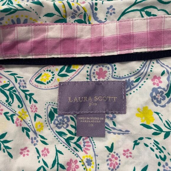 Laura Scott Women's Button up Paisley Floral shirt short sleeve, Plus Size 3X - Picture 5 of 6